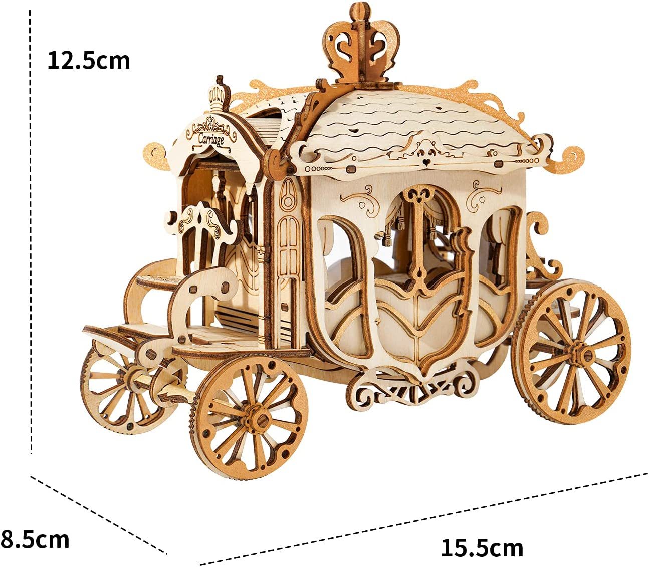 Vintage car model 3D wooden puzzle for children, dimensions 12.5cm x 15.5cm x 8.5cm.