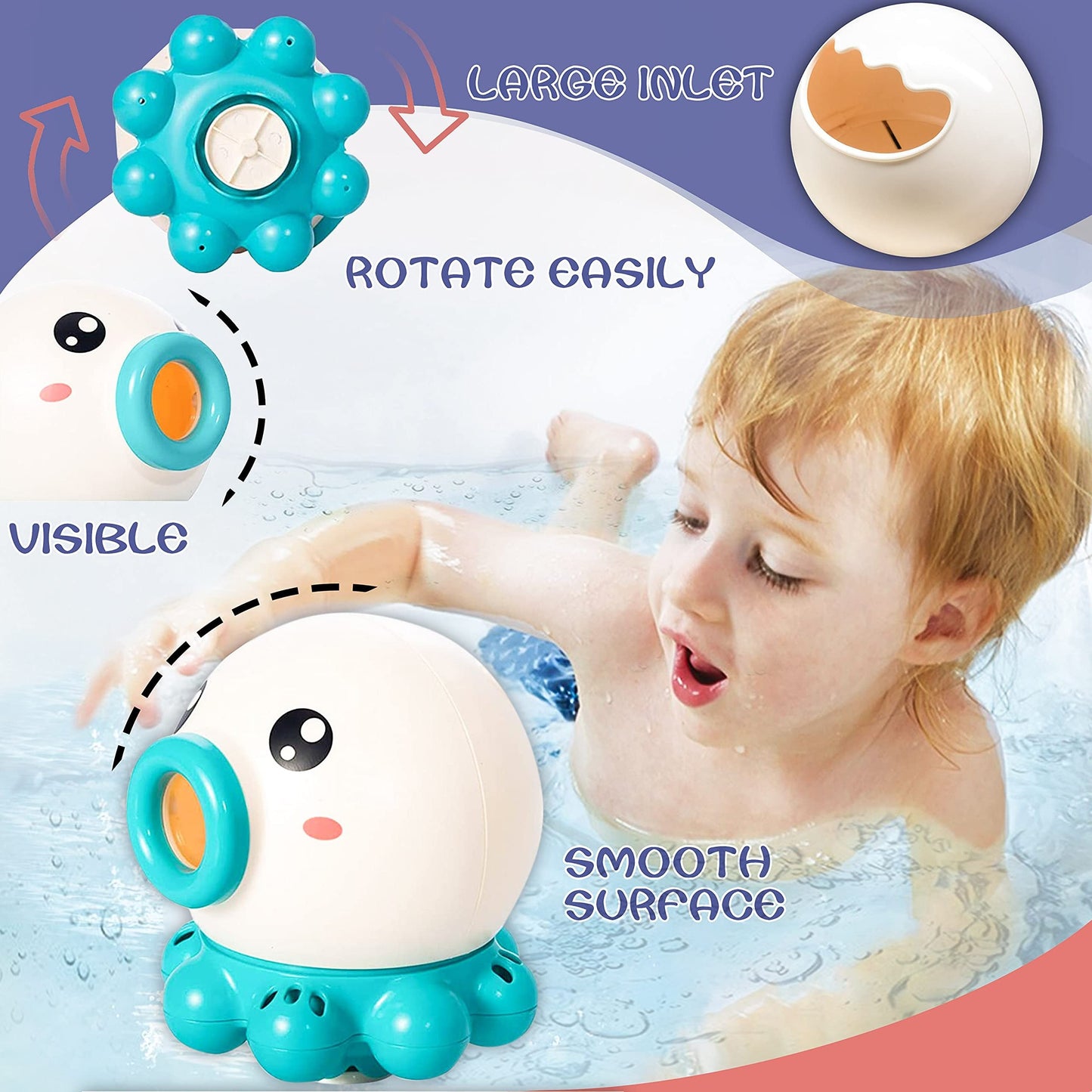 Octopus fountain bath toy with rotating water jet, ideal for summer bath time and beach play for kids.
