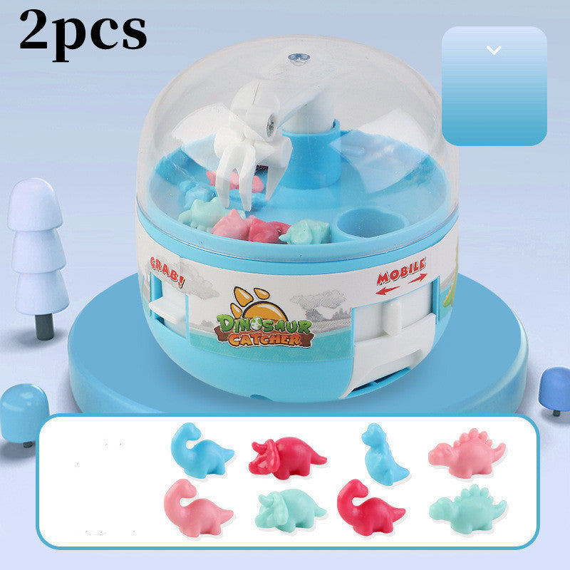 Children's mini dinosaur grabbing machine toy in blue with small dinosaur figures.