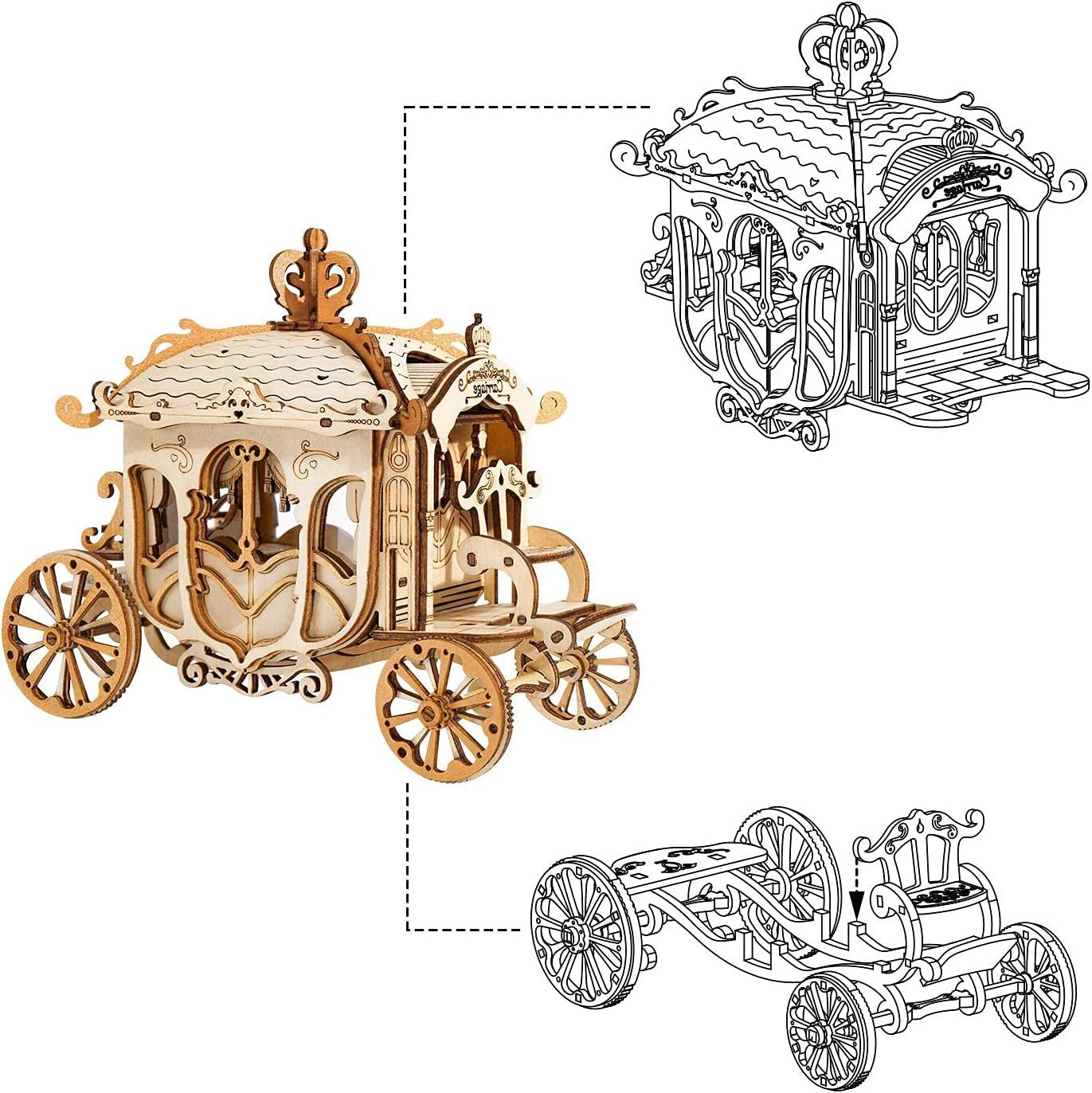 Vintage car model 3D wooden puzzle for kids, Robotime Rolife, DIY toy assembly.