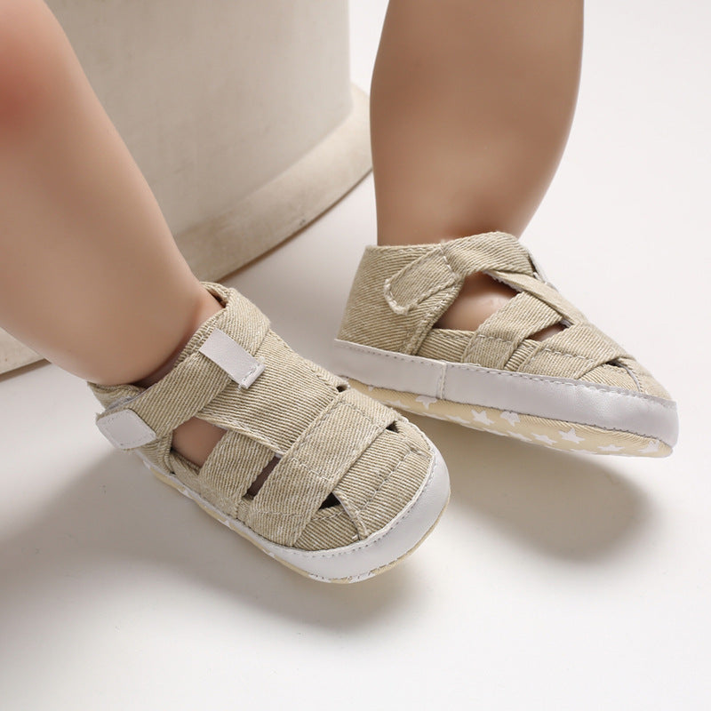 Baby boys' summer canvas crib shoes with anti-slip soles.