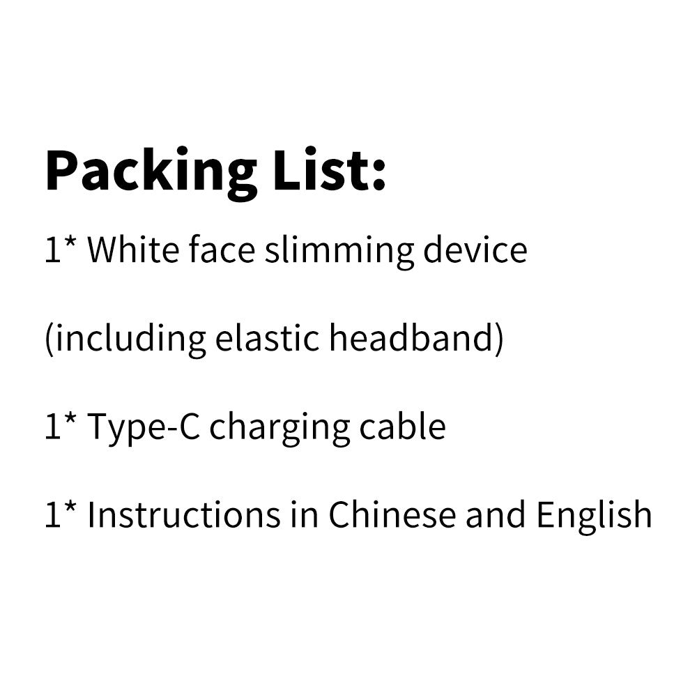 Packing list for white face slimming device with accessories.