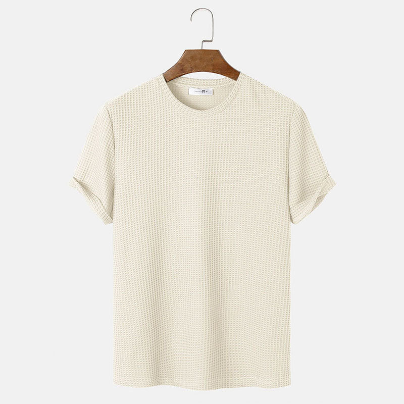 Men Summer Solid Color Round Neck Basic
