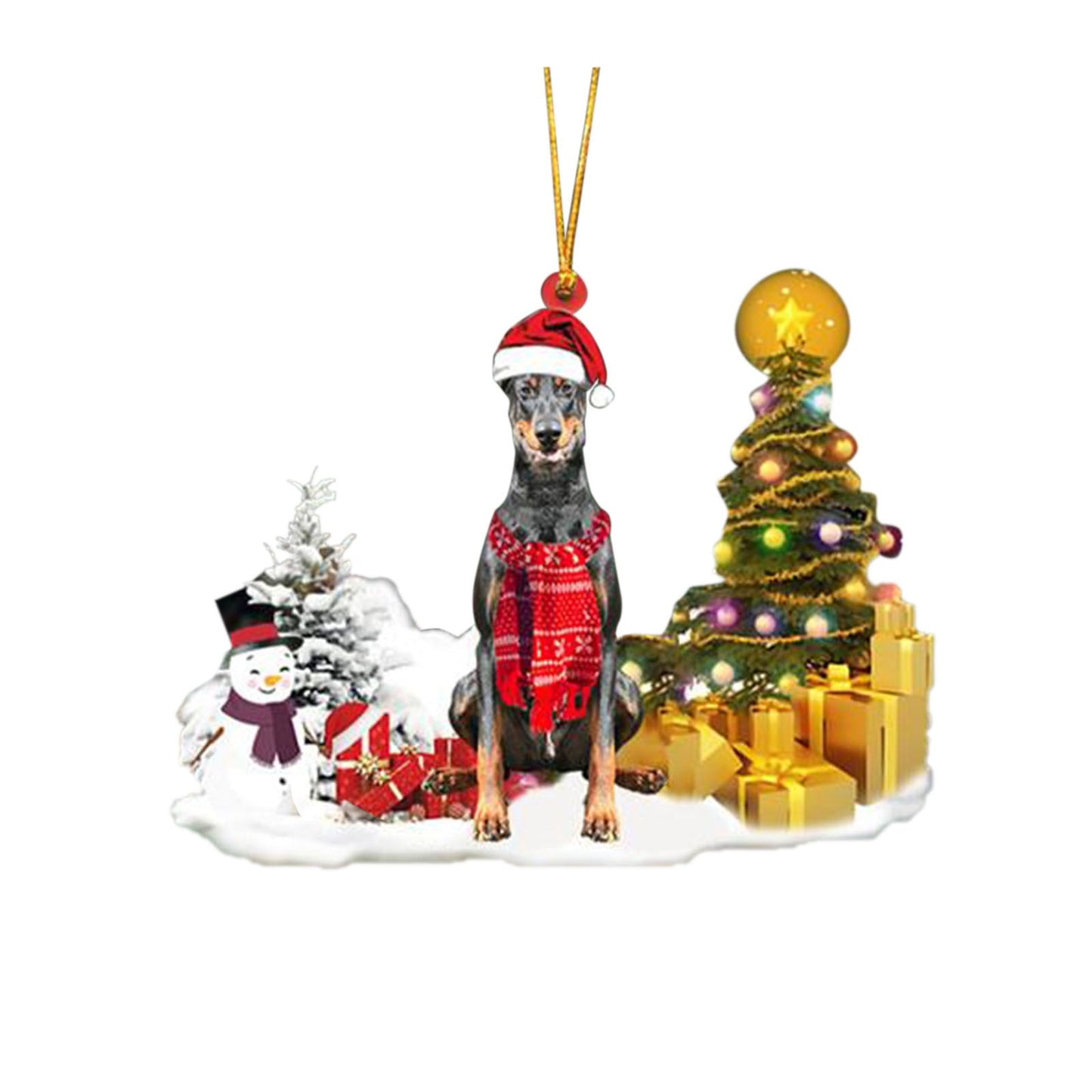 Christmas puppy decoration with trees and lights, PVC material, white and red, 8x7cm.