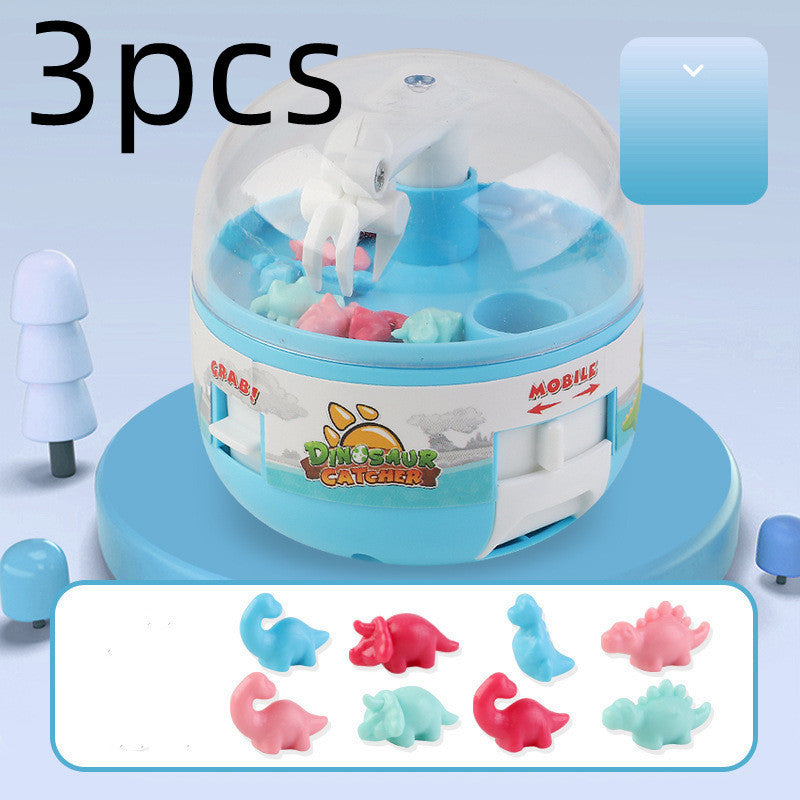 Mini dinosaur grabbing machine toy for kids with plastic dinosaurs, available in various colors.
