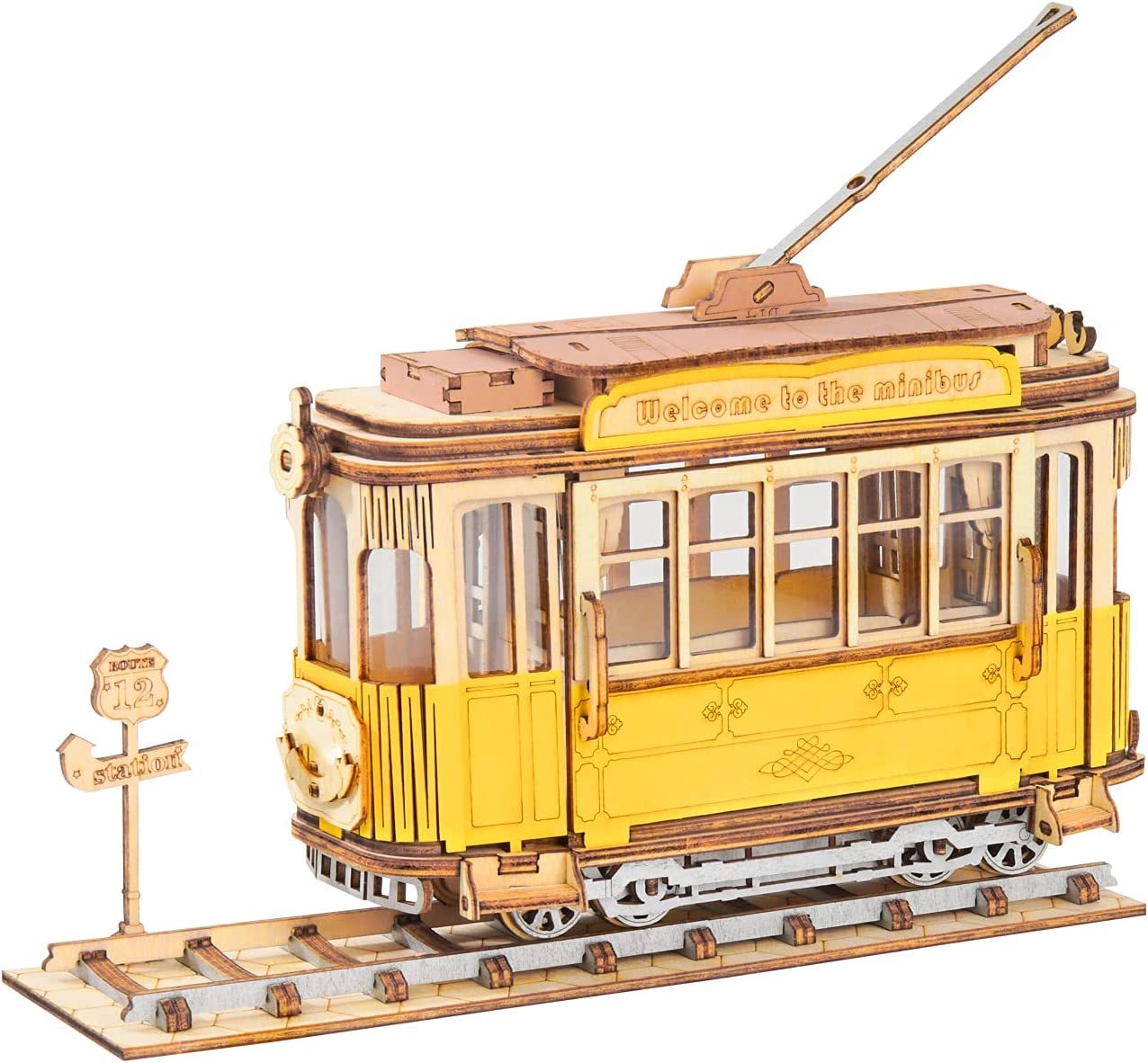 Vintage car wooden puzzle model for children assembly.