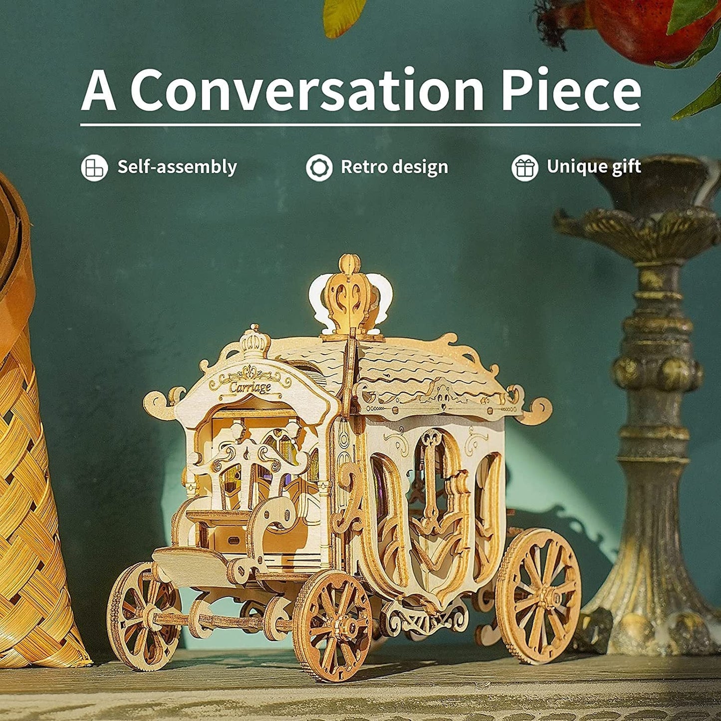 Vintage car model 3D wooden puzzle, self-assembly, retro design, unique gift for children.