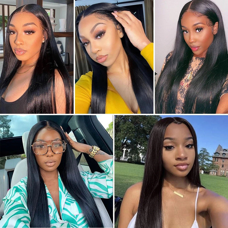 Straight Human Hair Bundles shown in finished straight hairstyles on models