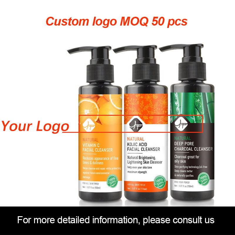 Natural Face Wash Set with Charcoal & Kojic Acid, Vitamin C Cleanser, 150ml Bottles.
