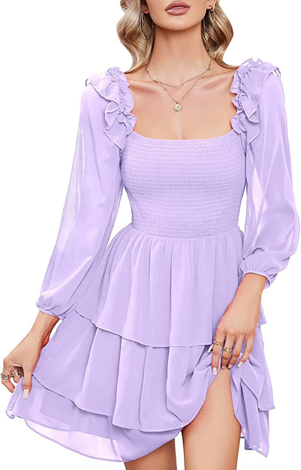 dresses women lady elegant ladies square neck slim fit cake casual dress