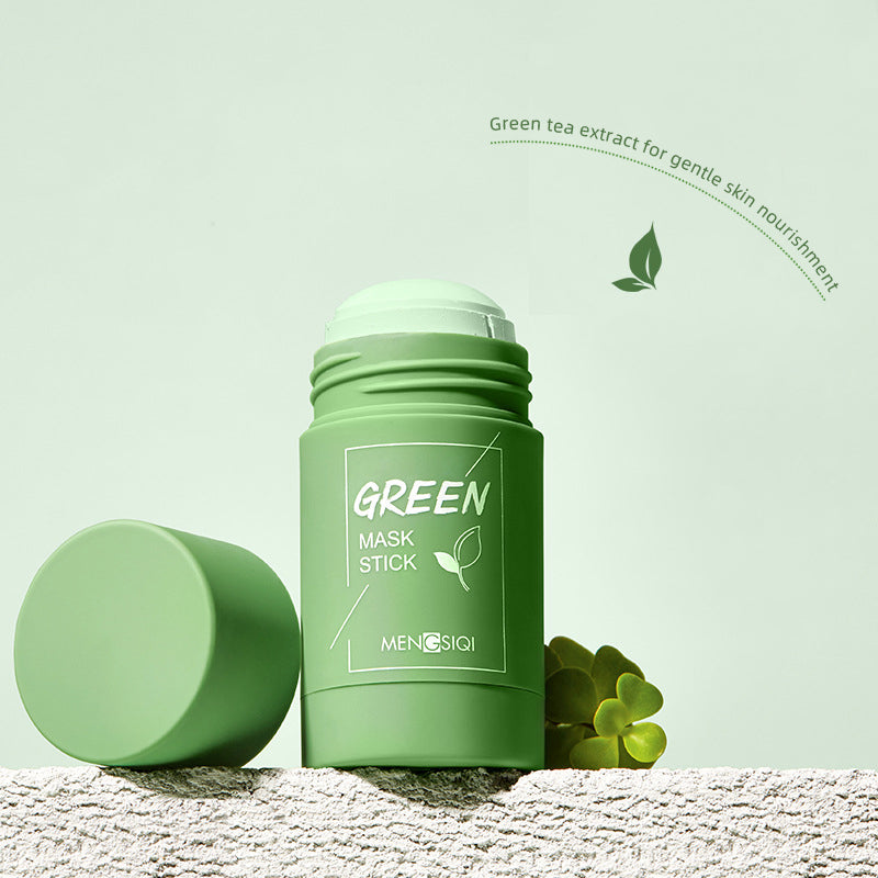 Green tea clay mask stick for purifying cleansing and skin nourishment.