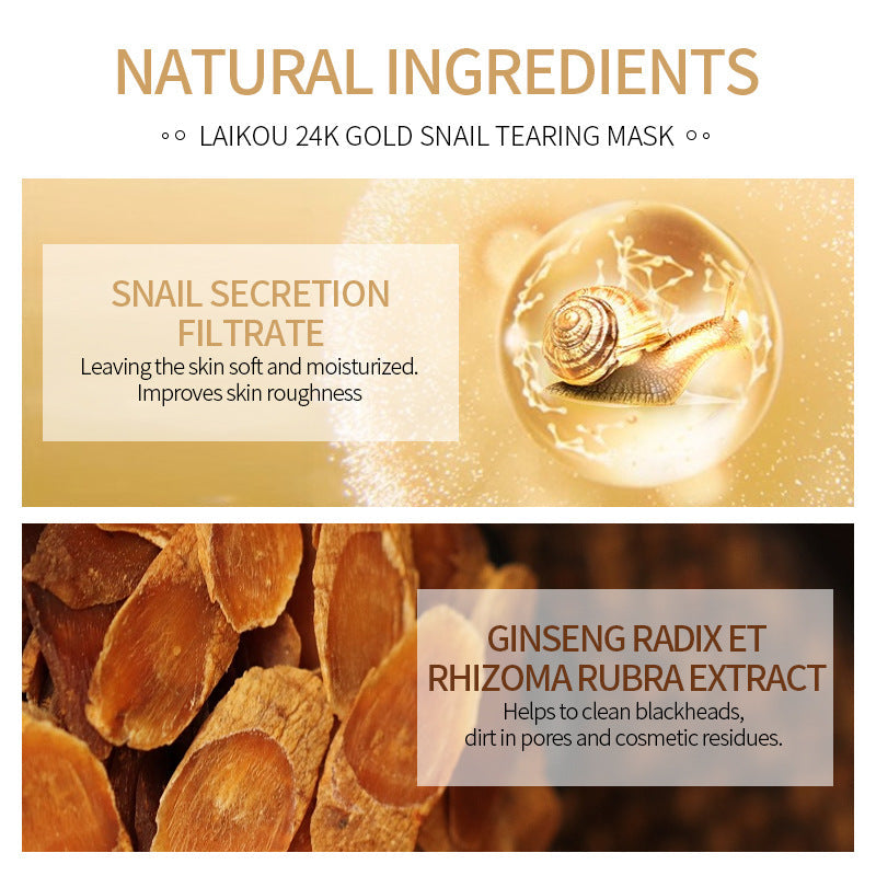 24k Gold Foil Peeling Mask with Snail Secretion and Ginseng Extract for Pore Cleansing and Skin Care, 50g.