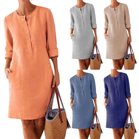 Elegant casual summer dresses for women in cotton, various colors, sizes S-4XL.