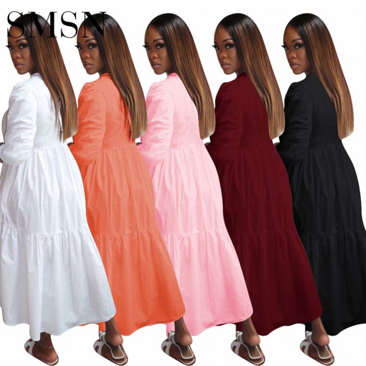Casual plus size dress for women in solid colors with long sleeves, available for wholesale.