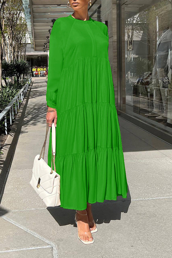 Autumn 2023 Women's Loose-Fit Short Sleeve Casual Dress in green, styled for effortless seasonal fashion.