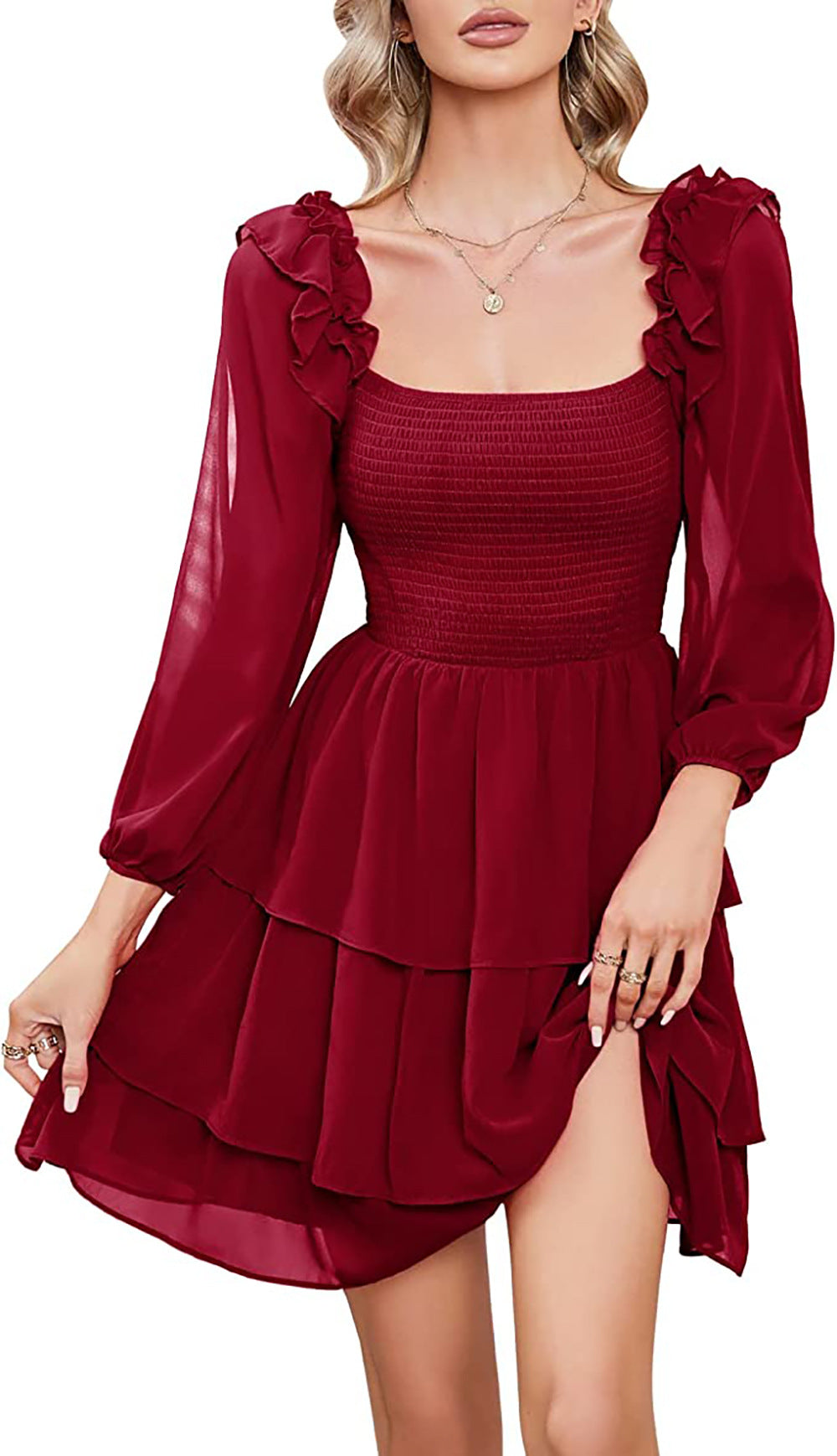dresses women lady elegant ladies square neck slim fit cake casual dress