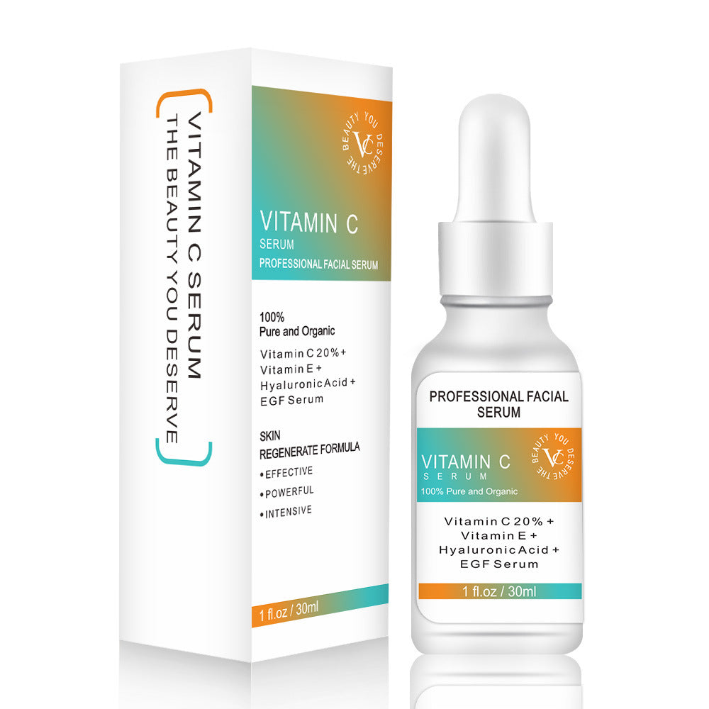 Organic skin care whitening anti-aging face serum 30ml with Vitamin C, hyaluronic acid, and Vitamin E.