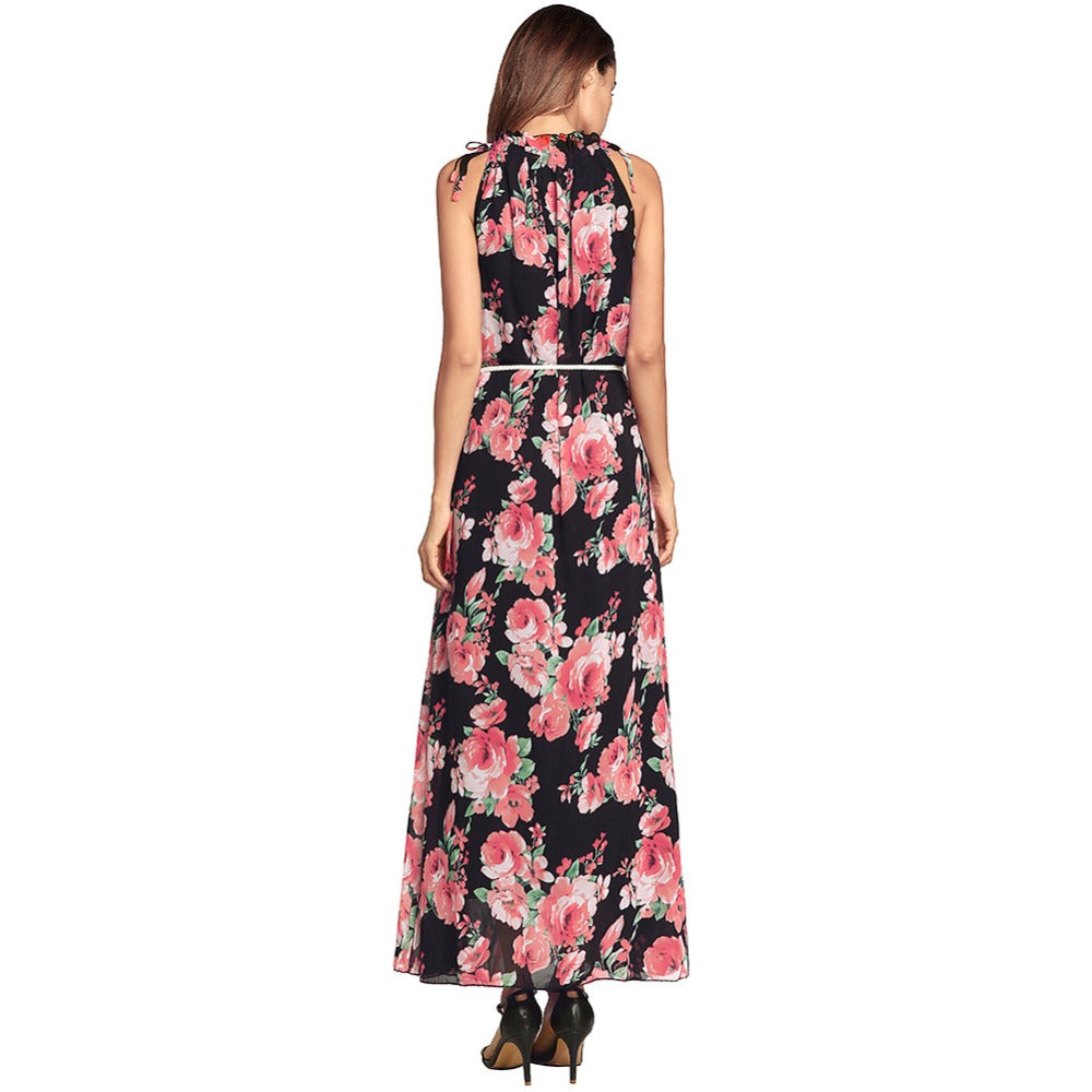 Fashionable floral summer dress for ladies, sleeveless design, 100% polyester, available in sizes M-2XL.