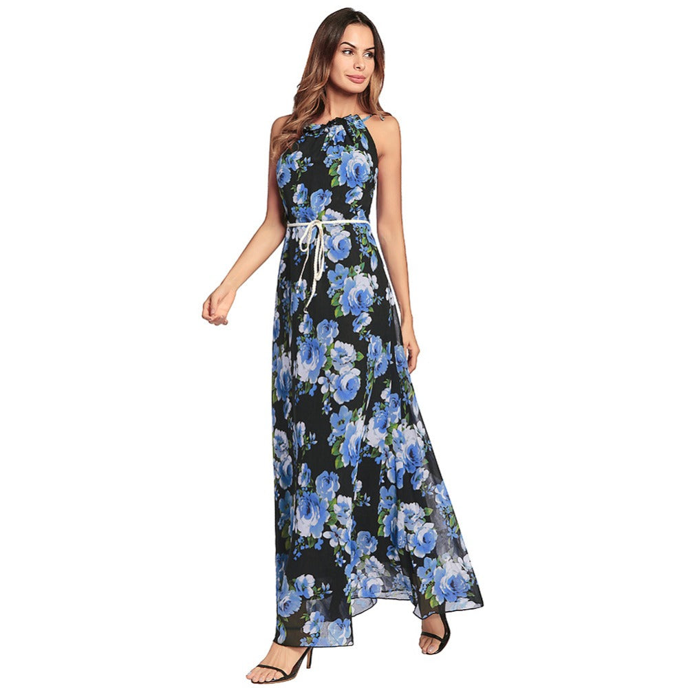 New design fashion casual wear ladies dress with floral pattern, polyester material, summer season.