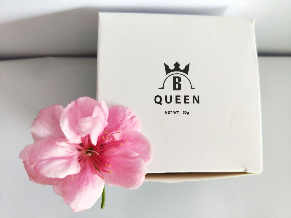 B-Queen Acne Cream box with pink flower, 50g size.