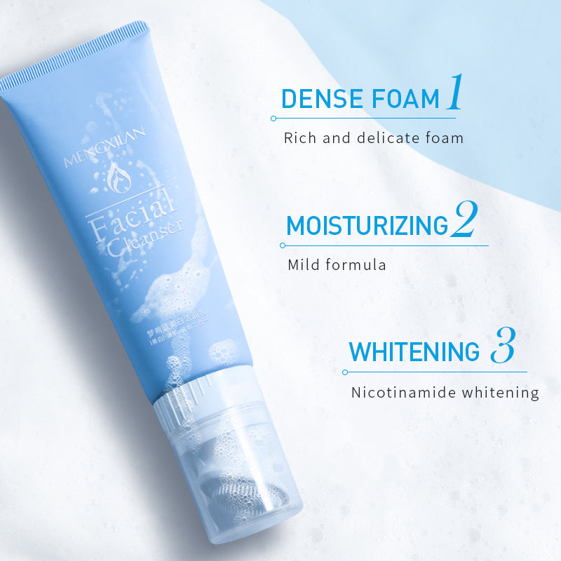 Deep cleansing whitening facial cleanser with dense foam and moisturizing properties, featuring a mild nicotinamide formula for effective skin whitening.