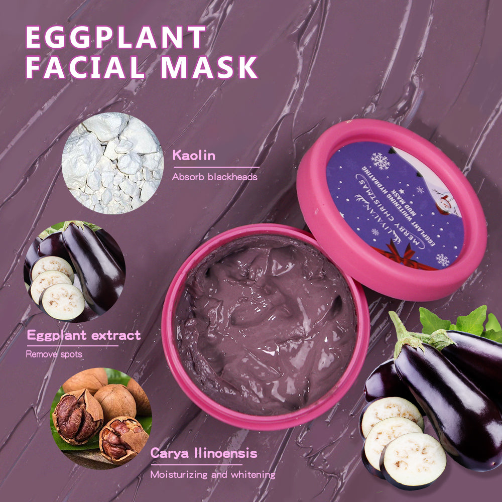 Eggplant facial mask with kaolin and natural extracts for moisturizing and whitening.