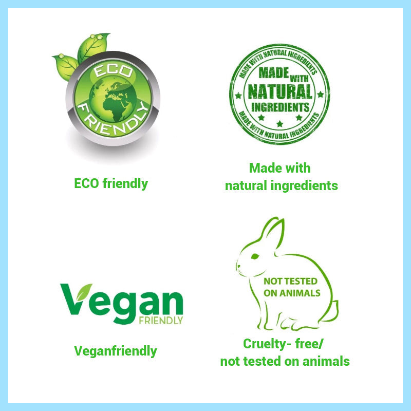 Eco-friendly, natural ingredients, vegan friendly, cruelty-free skincare labels.