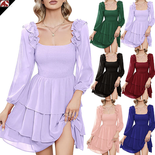 dresses women lady elegant ladies square neck slim fit cake casual dress