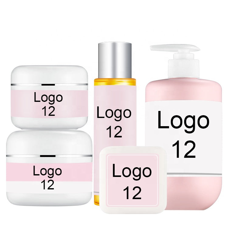 Luxury Organic Vitamin C Body Lotion & Whitening Face Cream Skin Care Set, includes creams, lotion, and soap for moisturizing and brightening.