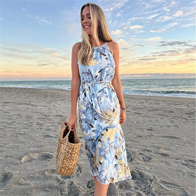 Elegant women's shirt dress with floral print, ideal for fall fashion.