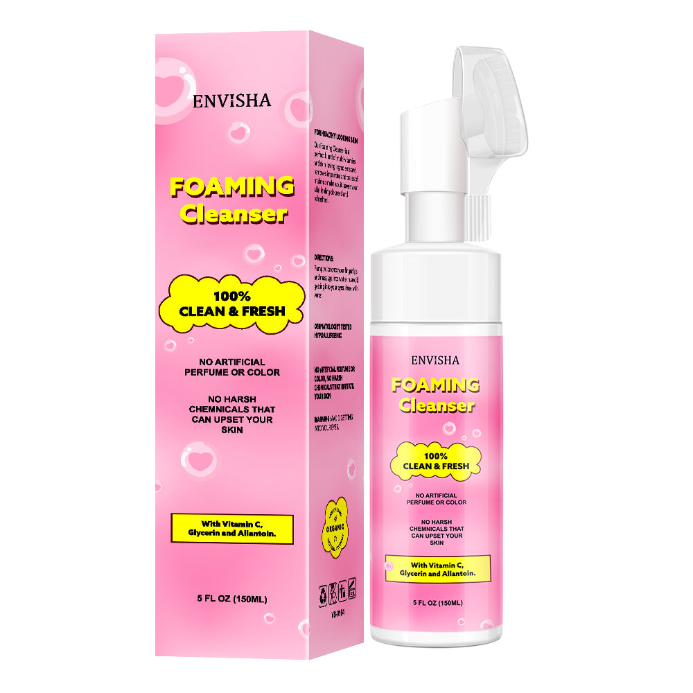 Herbal deep cleansing foaming facial wash bottle and packaging, 150ml with Vitamin C, glycerin, and allantoin.