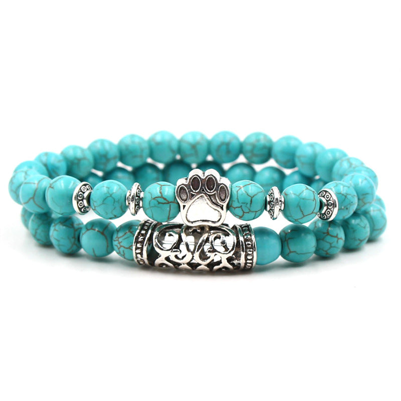 men Natural turquoise Stone Silver Lion owl Buddha Head bracelet jewelry sets