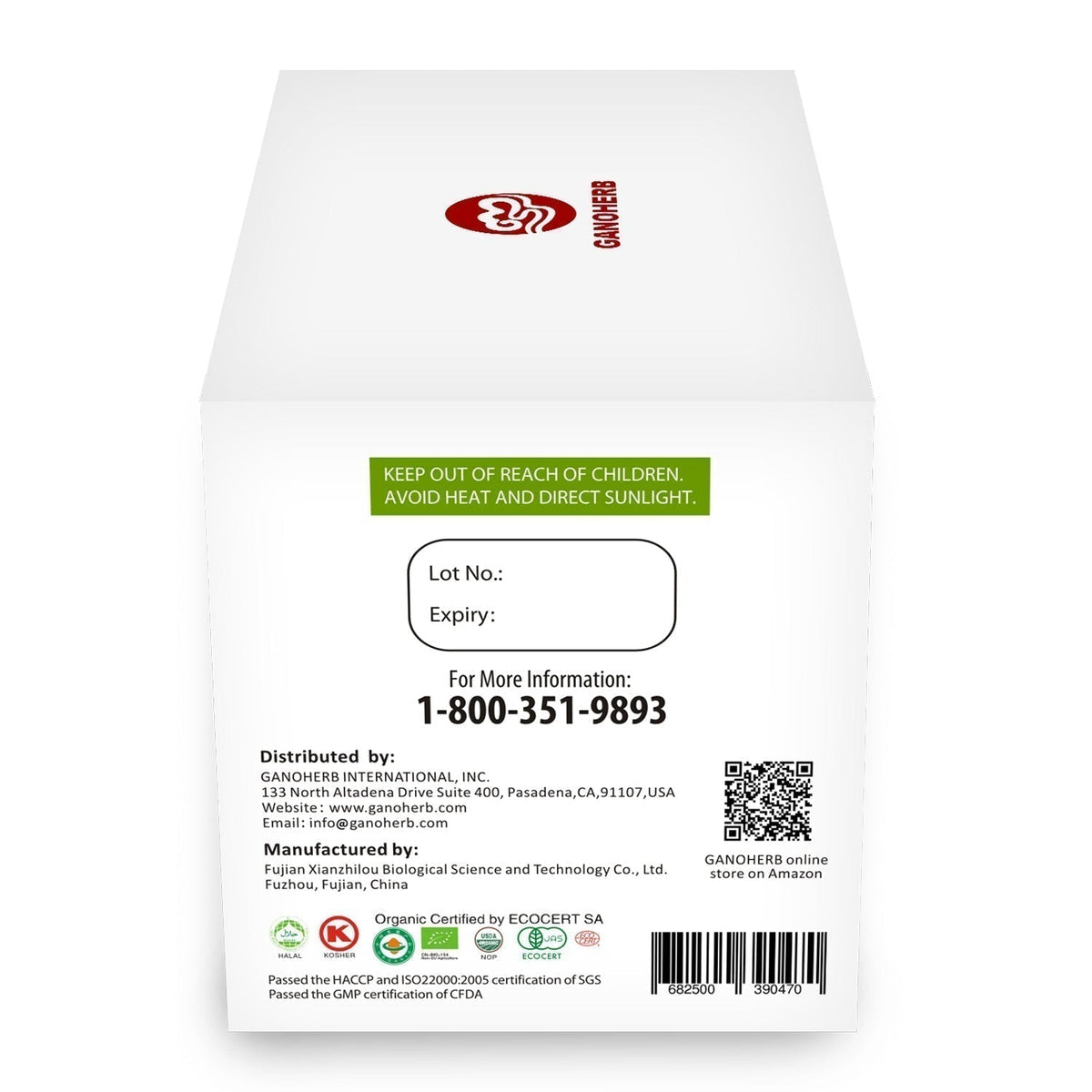 Reishi Green Tea box showing the detailed product facts panel