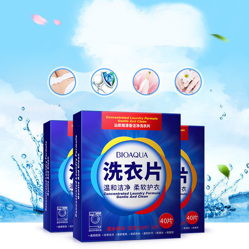 Fragrant cleansing laundry tablets for hand decontamination, deep cleaning, and care, in a stylish blue box.