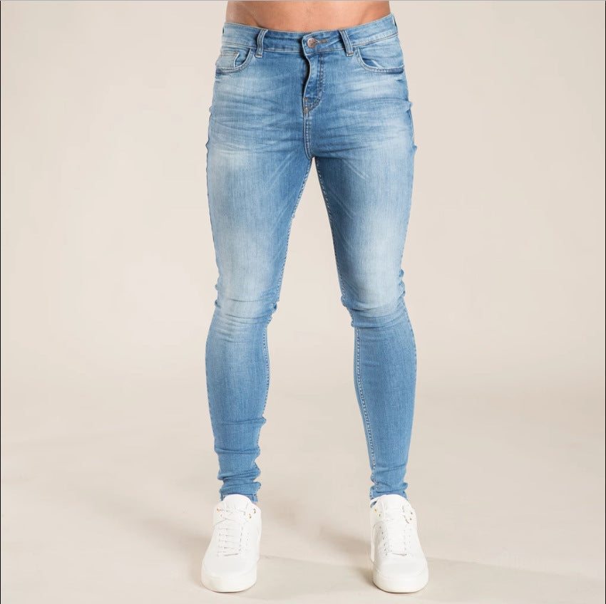Mens Slim Fit Jeans in light blue denim front and colour-view collage
