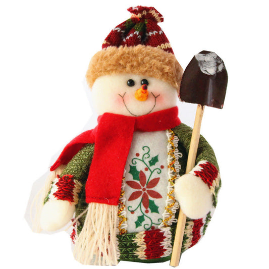 Christmas snowman decoration made of flannel in red, green, and white, size 18x13cm.