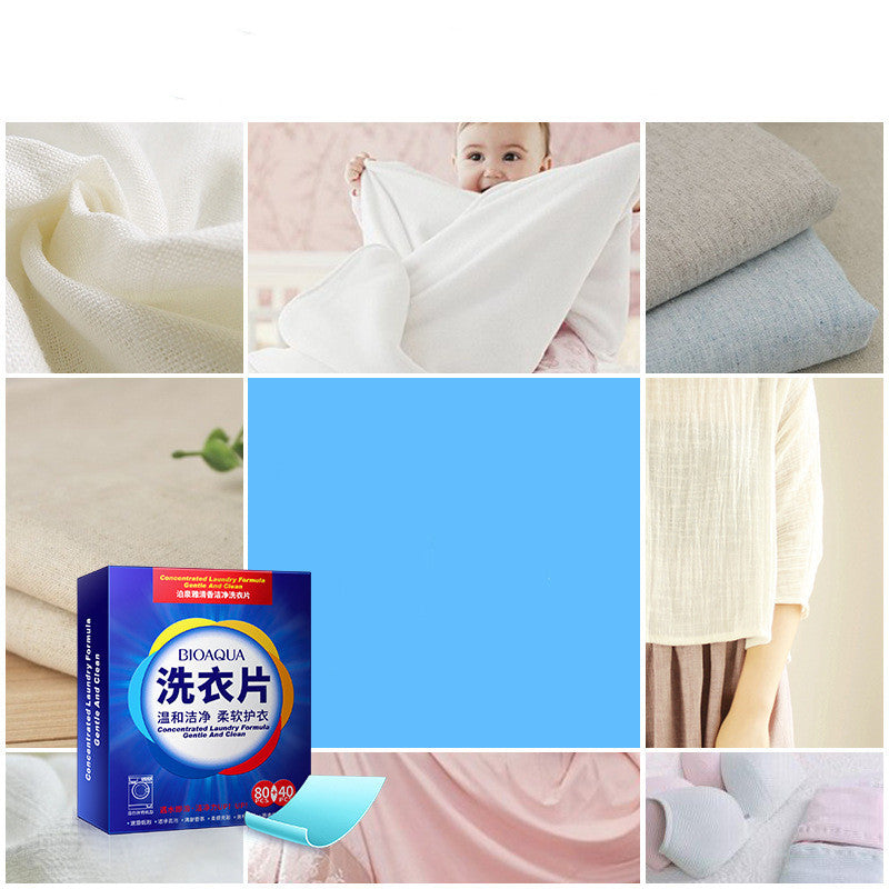 Fragrant cleansing laundry tablets box with various fabric images.