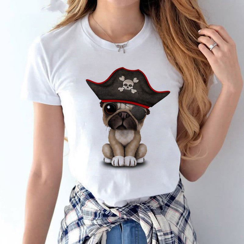 Unisex Pirate Pug T Shirt front view with pug pirate print