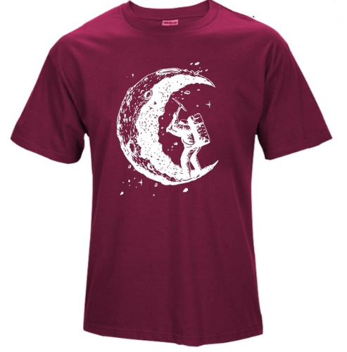 Moon Graphic T-Shirt – claret red men's tee with black moon graphic