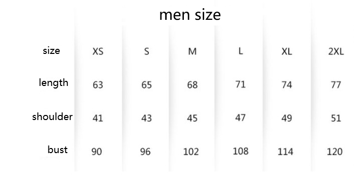 Unisex Pirate Pug T Shirt men size chart with measurements from S to 2XL