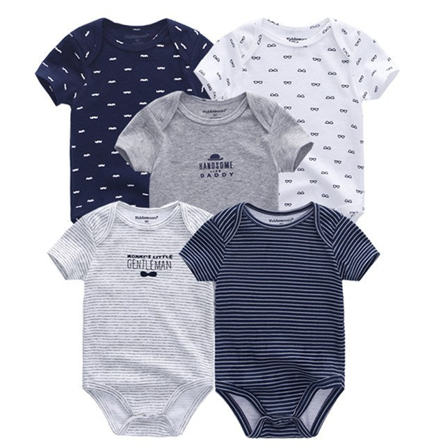 Baby Bodysuits 5-Pack in navy, grey and white basic designs