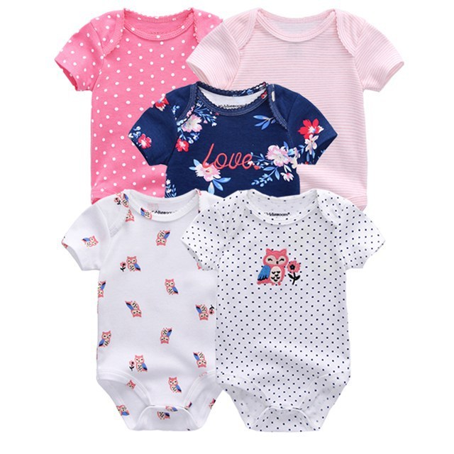 Baby Bodysuits 5-Pack in pink, navy and white baby designs