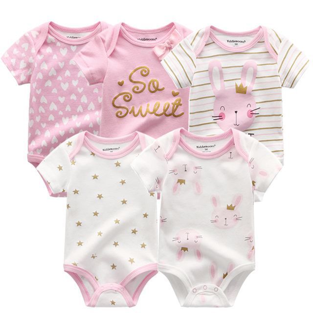Baby Bodysuits 5-Pack in pink, white and patterned cotton styles