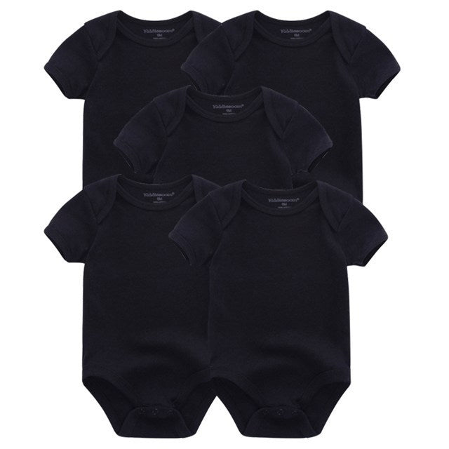 Baby Bodysuits 5-Pack in plain black short-sleeve cotton
