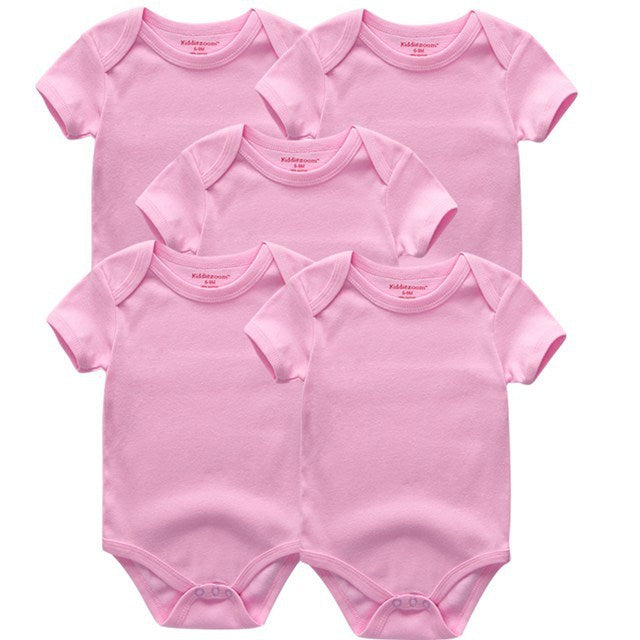 Baby Bodysuits 5-Pack in plain pink short-sleeve cotton 