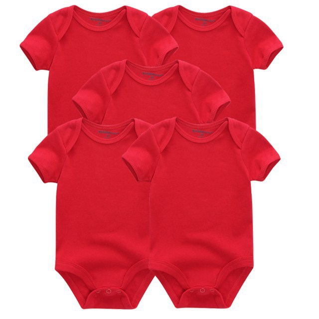 Baby Bodysuits 5-Pack in plain red short-sleeve cotton