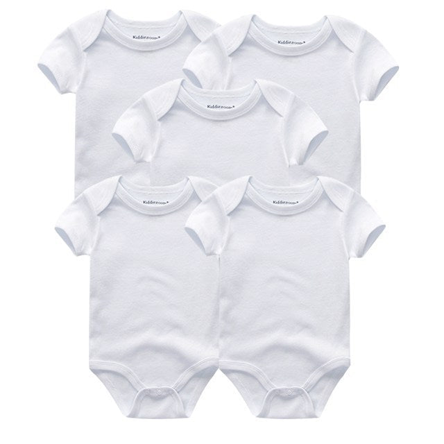 Baby Bodysuits 5-Pack in plain white short-sleeve cotton