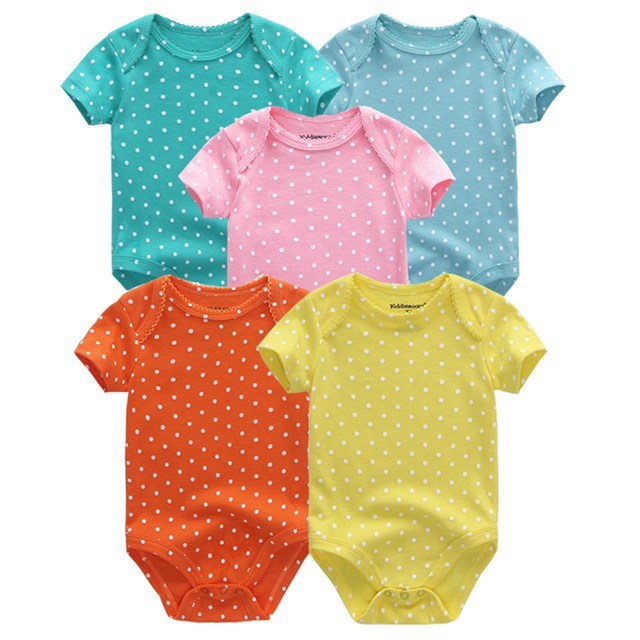 Baby Bodysuits 5-Pack in teal, pink, orange and yellow colours