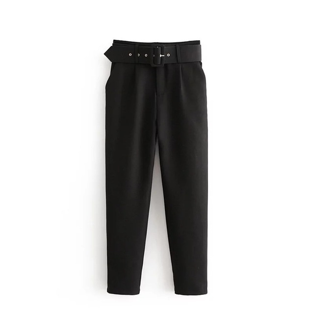 Belted High Waist Trousers in black with a matching belt, shown against a white background