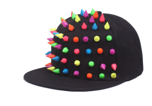 Black Rivet Hat with multicolor spikes